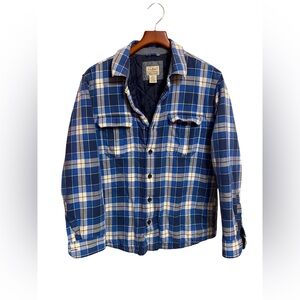 LL Bean Primaloft Flannel Shirt Jacket Slightly Fitted Plaid Quilted Men M Reg